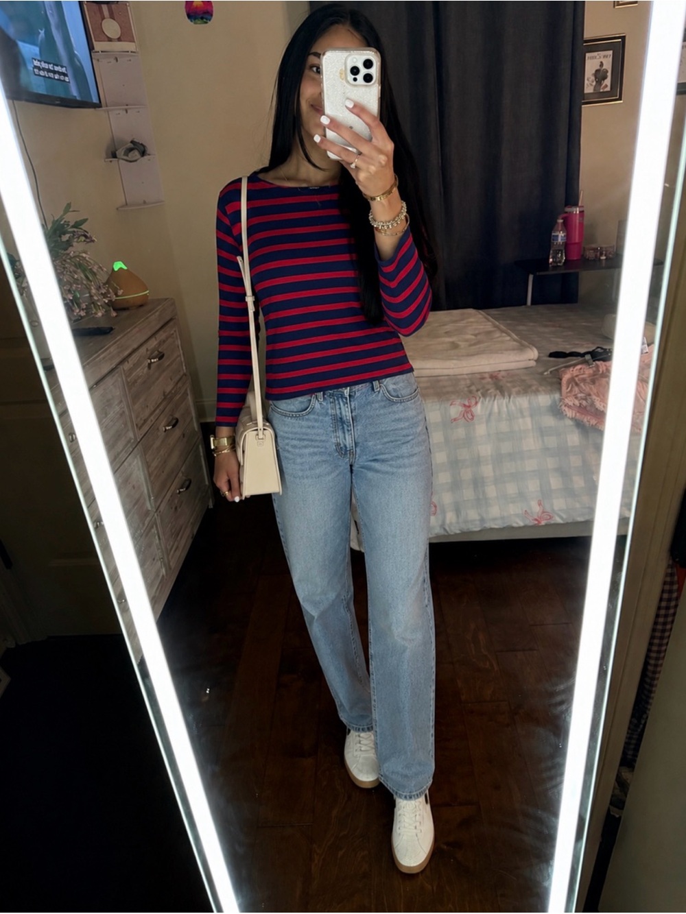 J. Crew Navy and Red Striped Top